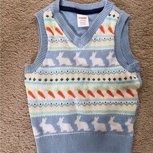 Gymboree Boys Blue Knit Vest with Bunny and Carrot Design 18-24m